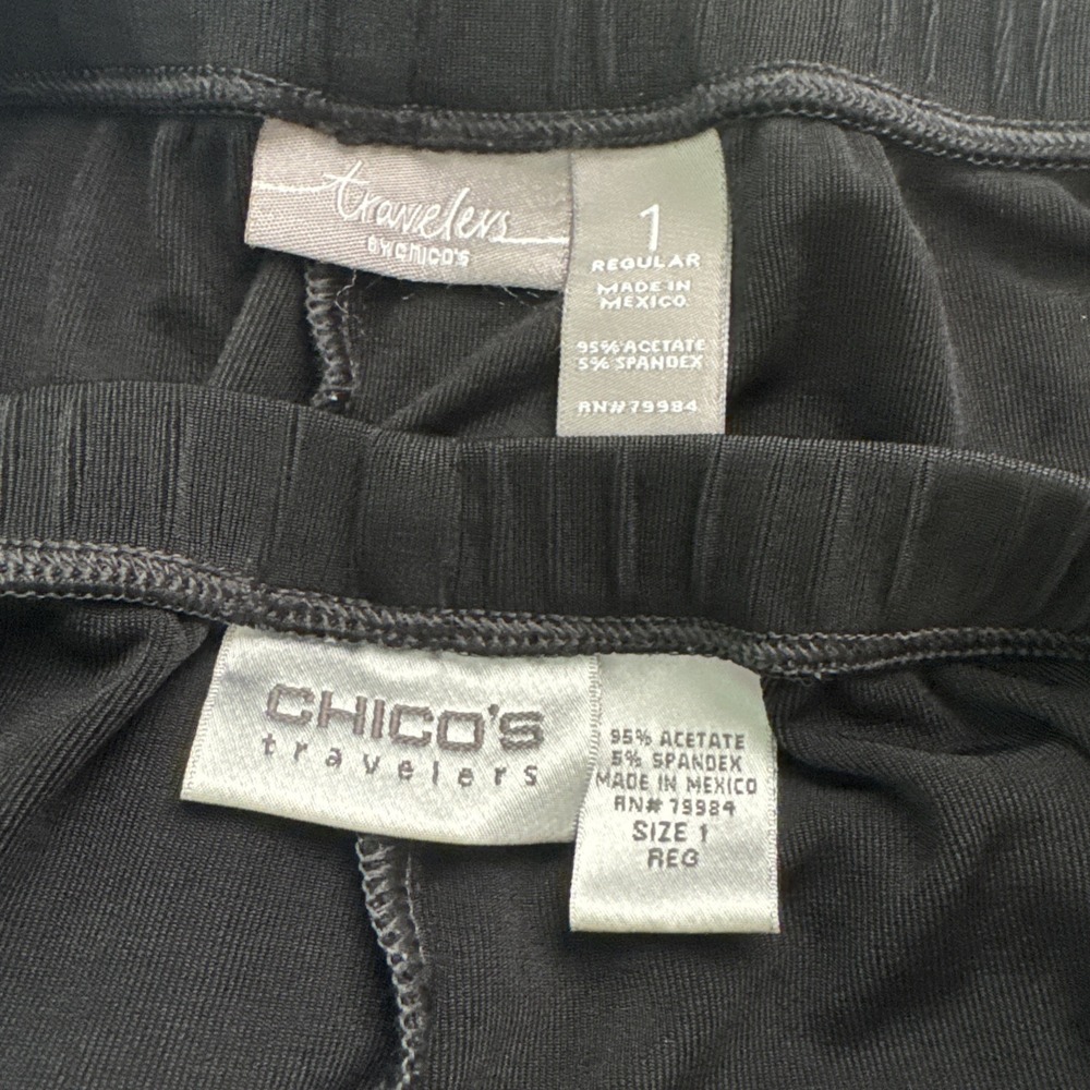 Lot of 2 Chicos Travelers Black Acetate Slinky Knit Pants Straight Leg Size 1 M - Picture 5 of 6